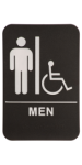 6"x9" Men's handicapped bathroom sign with Braille text in black with white lettering.  Optional sticky backing or frame.  Order online or call the Corporate Connection 800-523-2344