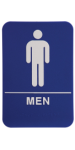 6"x9" Blue men's bathroom sign with Braille text.  Optional sticky backing or frame.  Order online or call the Corporate Connection 800-523-2344