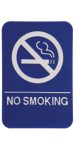 6" x 9" Wall sign with the instuctions No Smoking and a logo for no smoking.  Optional sticky backing to mount to wall. Dark blue plate with white text.  Order Online or Call the Corporate Connection 800-523-2344