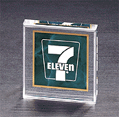 3 3/4" Square acrylic paperweight with green marble design. Personalize with text, image, or logo. Order Online or Call the Corporate Connection 800-523-2344