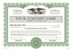 30% off Green Corporate Stock Certificates Custom Printed with Company Name or Blank. Order Stock Certificates Online or Call The Corporate Connection 800-523-2344