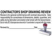 1.25" x  3" Rubber stamp with stock text for Shop Drawing Review.  Order online or call the Corporate Connection 800-523-2344