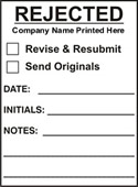 2 3/4" x 3 1/2" Rejected and revise rubber shop stamp customized with shop or company name. Order Online or Call the Corporate Connection 800-523-2344