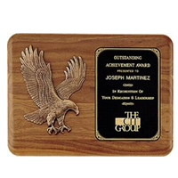 Customize this walnut award plaque with name or Custom Text, features eagle and black brass engraved plate.