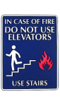 6" x 8" Wall sign with the instructions In Case of Fire Use Stairs.  Optional sticky backing to mount to wall. Dark blue plate with white text and red fire.  Order Online or Call the Corporate Connection 800-523-2344