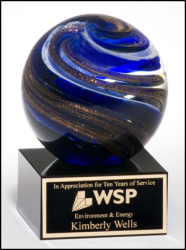 3 1/2" x 5" Glass globe award with personalized brass place. Order online or call the Corporate Connection 800-523-2344