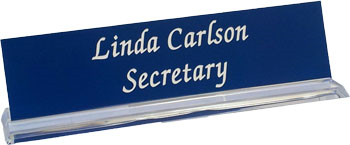 40% off 2 x 8 Nameplate with Clear Acrylic Base. Customized with Name, Text or Logo. Quantity Discounts. Order online or call The Corporate Connection 800-523-2344