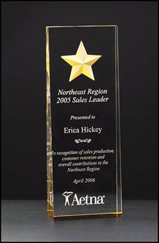 30% off Acrylic Award with a gold star, customized with name and your custom text. Recognition Awards Order Online or call 800-523-2344