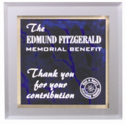 3 3/4" Square acrylic paperweight with purple marble print brass plate customized with text, image or logo.  Order Online or Call the Corporate Connection 800-523-2344