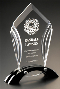 25% off custom Acrylic award with black base, customized with name, text, logo. Customize and Order Online 800-523-2344