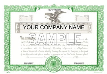 30% off Green Limited Liability Stock Certificates Printed with company name or blank. Order online or call 800-523-2344