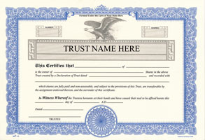 Set of 20 certificates for Trusts.  Comes with name of trust and state included in printing.  Order Online or Call the Corporate Connection 800-523-2344