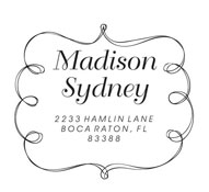 1 3/4" x 1 3/4" Square address stamp with lace border customized with text in the center.  Order Online or Call the Corporate Connection 800-523-2344
