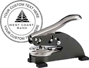 30% off 1 5/8 Custom Desk Embosser with your logo and custom text on top and bottom arch. Order online or Call The Corporate Connection 1-800-523-2344