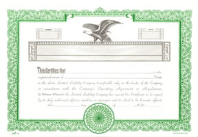 30% off LLC Stock Certificates. Order online or Call The Corporate Connection 800-523-2344