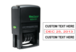 30% off Custom Date Self-inking Stamp customized with your Text on top and bottom of date. Quantity Discounts. Order online or call 800-523-2344