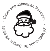 1 3/4" Round Santa logo personalized address embosser with customized text.  Order Online or Call the Corporate Connection 800-523-2344