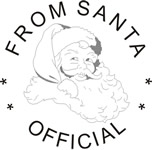 2" Round Christmas stamp with Santa logo and the text "Official From Santa".  Also customized with your text.  Order Online or Call the Corporate Connection 800-523-2344.