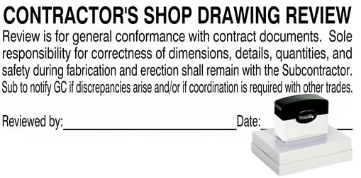 1 1/4" x 3" Contractor engineer shop drawing review pre-inked stamp. Order Online or Call the Corporate Connection 800-523-2344