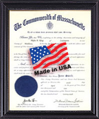 Deluxe black notary Certificate Frame, 10 1/2 x 13 Plaque with 8 1/2 x 11 Slide-In document. Made in USA.
