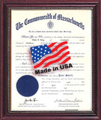Deluxe cherry notary certificate frame.10 1/2 x 13 Plaque with 8 1/2 x 11 Slide-In document.