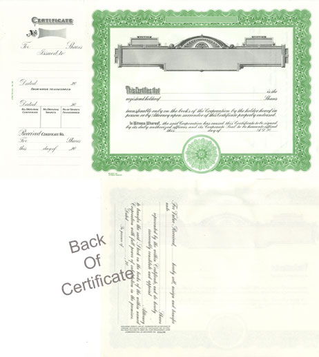 Next Day. Corporate Stock Certificates Printed or Blank. Order online or call The Corporate Connection 800-523-2344