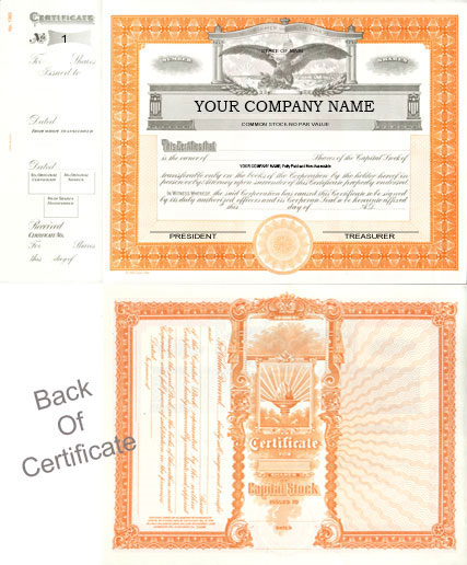 Next Day. Corporate Stock Certificates Printed with company name or Blank. Order Online or Call 800-523-2344