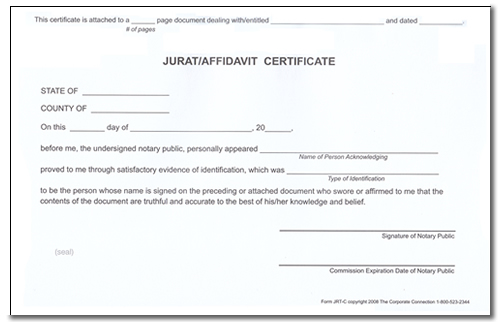 1" x 2 5/8" Notary jurat pre-typed certificate pad. Each pas has 50 certificates for easy use with notary seal. Order Online or Call the Corporate Connection 800-523-2344
