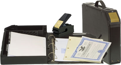 40% off Supreme Leather Attache Corporate Kit with Desk Seal comes with Binder, Customer Brass Plate with Company Name, Stock Transfer Ledger, Index Tab Dividers, Blank Minute Paper, Bylaws & Clear Business Card Holder.