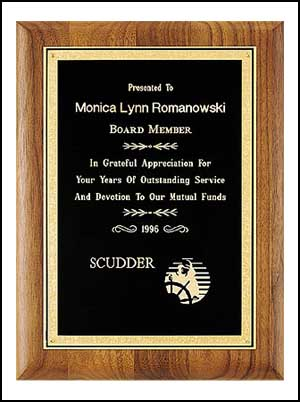 8"x10 1/2" Walnut wood plaque with customizable black brass plate.  Great for awards and gifts.  Order Online or Call the Corporate Connection 800-523-2344