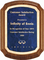8" x 10" Walnut plaque with a personalized sapphire brass plate with gold lettering. Order Online or Call the Corporate Connection 800-523-2344