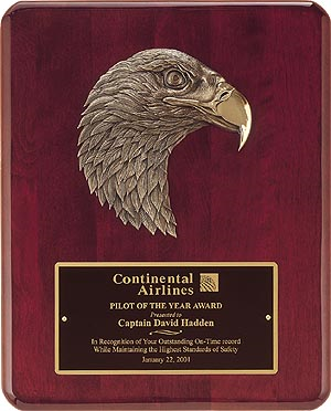 25% off cherry award plaque with cast eagle, customized with your Text or Company Logo. Order Online or 800-523-2344