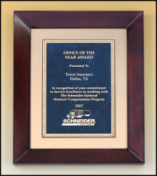 25% off custom cherry finish plaque with brass sapphire marble plate. Order online today or call The Corporate Connection 800-523-2344