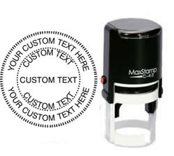 1 5/8 Custom Round Stamp with Seal Borders customized with your custom text, or artwork. Order online or Call The Corporate Connection 1-800-523-2344