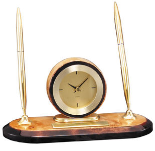 1-2 Days. Burl, gold and rosewood clock with pen set, Personalized Gift Clocks and Desk Clocks. Order online or call 800-523-2344