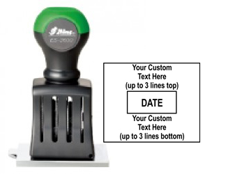 1.25" x 1.5" Pre-inked dater stamp with custom text.  Order Online or Call the Corporate Connection 800-523-2344