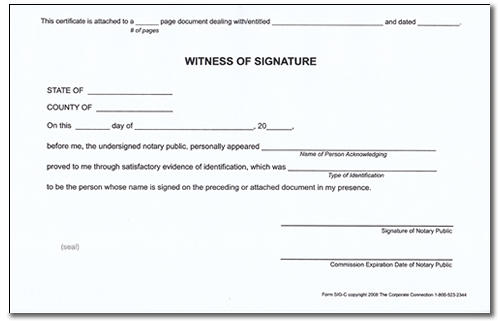 Notary signature witness pre-typed certificate pad. Each pas has 50 certificates for easy use with notary seal. Order Online or Call the Corporate Connection 800-523-2344