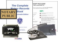 Deluxe Massachusetts Notary Package for New Notary comes with Deluxe Seal & Stamp, Records book, Decal and Do's and Dont's sheet. Order online or Call The Corporate Connection 1-800-523-2344