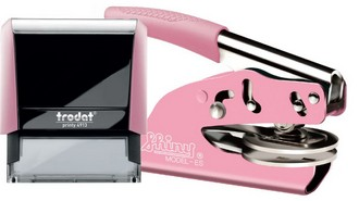 Connecticut pink notary package.  Includes pink self-inking stamp and pink deluxe seal embosser with leatherette pouch, both customized with name and date.  Order online or Call the Corporate Connection 800-523-2344