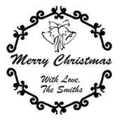 Holiday rubber address stamp with bells and Merry christmas, with your custom name and address.