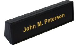 30% off desk name plates for office. Customized with name, custom text and logo. Order Name Plates online or call The Corporate Connection 800-523-2344