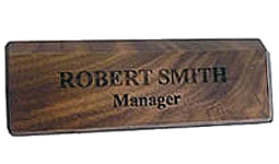 1-2 Days. Wood Desk Name Plates and office Nameplates. Customized with Name, Text or Company Logo. 800-523-2344  Fast Shipping
