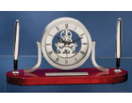 Desk gift clock, rosewood with pens. Desk Clocks and Gift Clocks Personalized with Name, Text or Logo. Quantity Discounts. Order online or call 800-523-2344