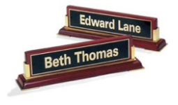 Rosewood Deskplate with engraved Plate customized with Name, Logo or Title. Order online or call 800-523-2344. Quantity Discounts