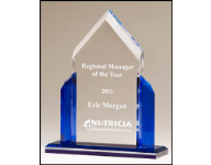 6 1/2" x 8" Clear and blue acrylic award customized with text, image, or logo. Order Online or Call the Corporate Connection 800-523-2344