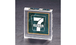 3 3/4" Square acrylic paperweight with green marble design. Personalize with text, image, or logo. Order Online or Call the Corporate Connection 800-523-2344