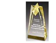 8" Tall Acrylic Sign with a gold reflected star engraved with text, image, or logo.  Order Online or Call the Corporate Connection 800-523-2344