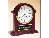 7 1/2" x 8 1/2" Mahogany standing desk clock with customizable black brass plate.  Order online or Call the Corporate Connection 800-523-2344