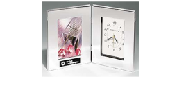 6 1/4" x 8 1/4" Silver framed clock with picture frame.  Comes with customized engraved brass sign.  Makes a great gift.  Order Online or Call the Corporate Connection 80-523-2344