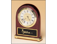 4" x 5" Rosewood rounded clock with customized black brass plate. Order Online or call the Corporate Connection 800-523-2344